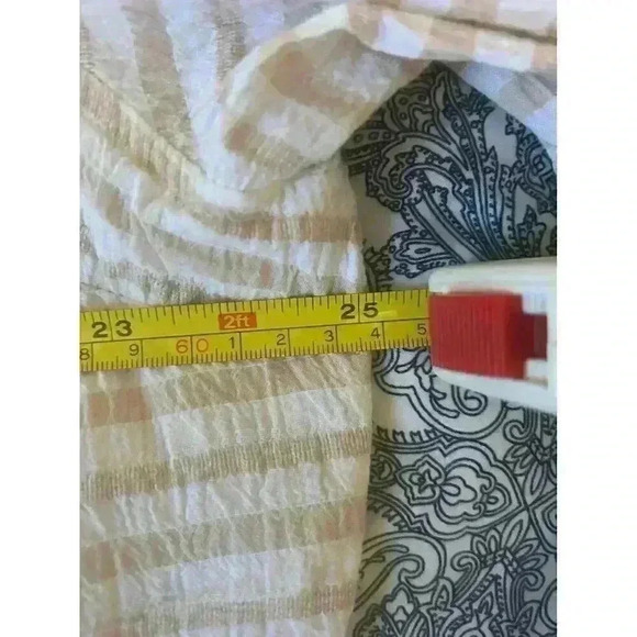 Ava & Viv Womens Plus 1X Gauzy Tan‎ White Stripe Button Down Long Sleeve Shirt - Picture 8 of 11